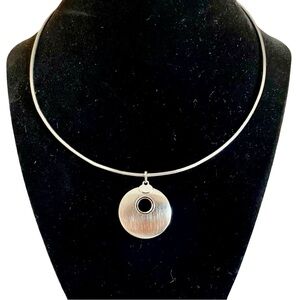 Vintage Joan Rivers Silver Plated Omega Necklace With Brushed Silver Pendant